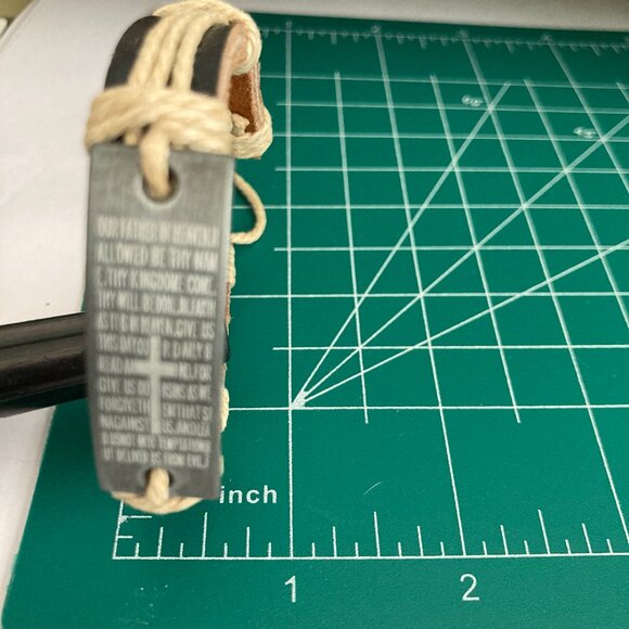 Vintage The Lords Prayer Leather Bracelet Mens Womens Adjustable Rope Catholic - Picture 10 of 10